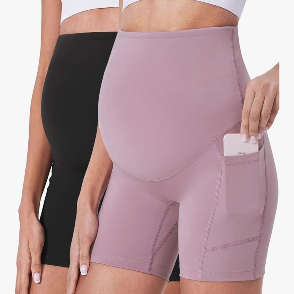 Maternity Black and mauve Athletic Shorts